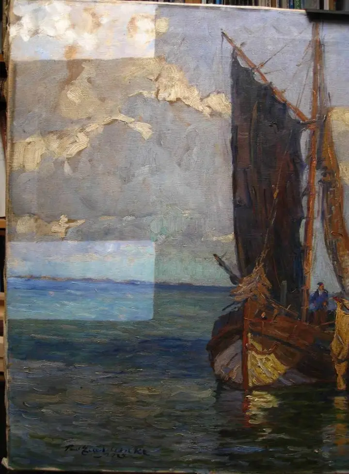 Segelschiff Gemälde mit starker Verdunkelung